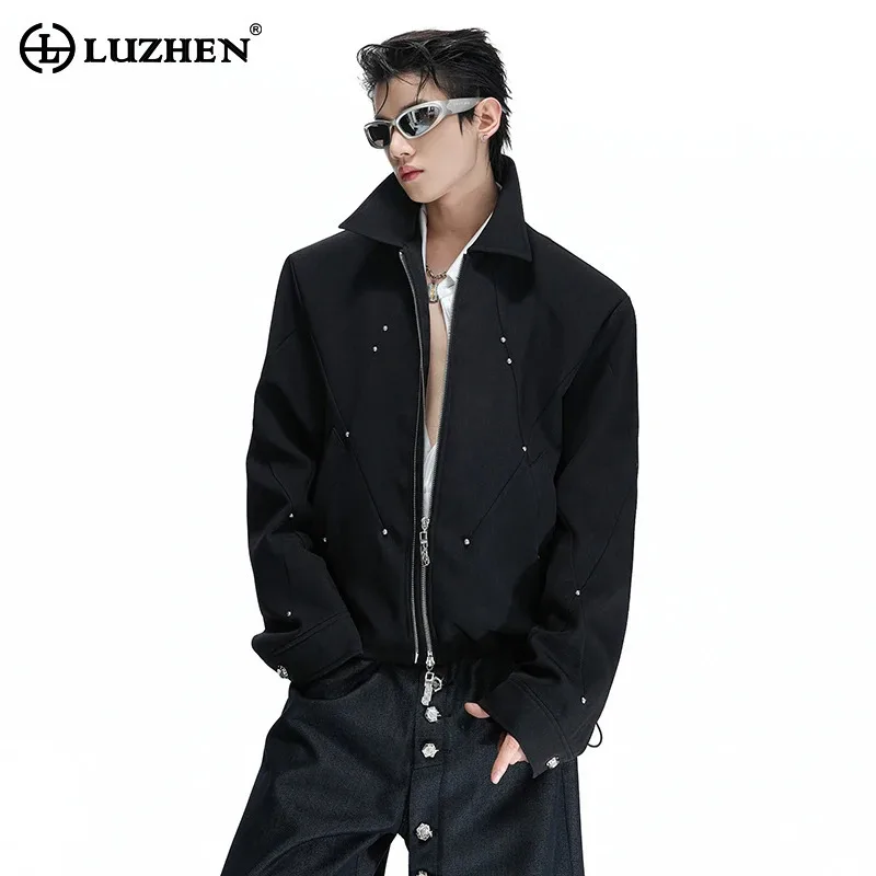 LUZHEN 2026 New Pleated Rivet Decorate Niche Design Solid Color Casual Jacket Men's Fashion Drawstring Elastic Waist Coat JY8360
