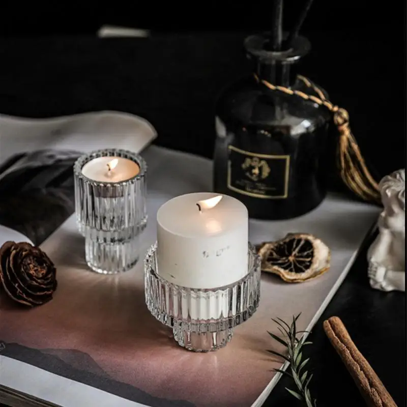 Double Candle Holder Creative Transparent Glass Candle Holder Glass Double-head Candle Holder European-style Candlestick