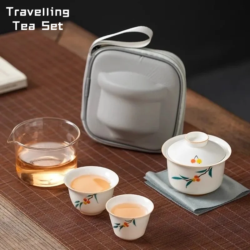 

Grasswood Grey Hand-painted Kung Fu Tea Ceramic Hovering Covered Bowl Tea Bowl Brewing Bowl Tea Set Tea Bowl with Teacup Set Gif
