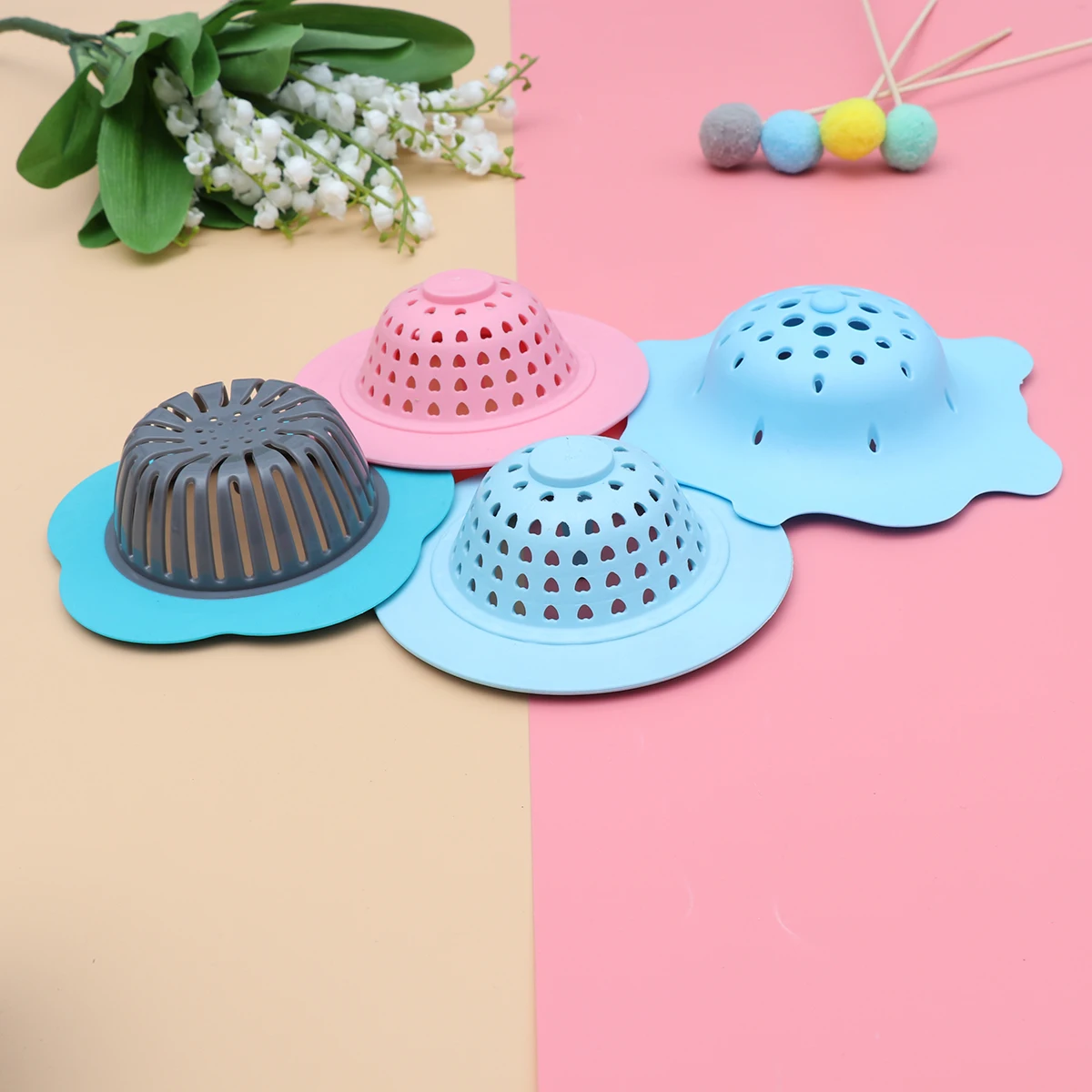 

6pcs Plastic Kitchen Sink Drain Strainer Hair Floor Drain Anti-Clogging Food Waste Water Round Practical Drainer