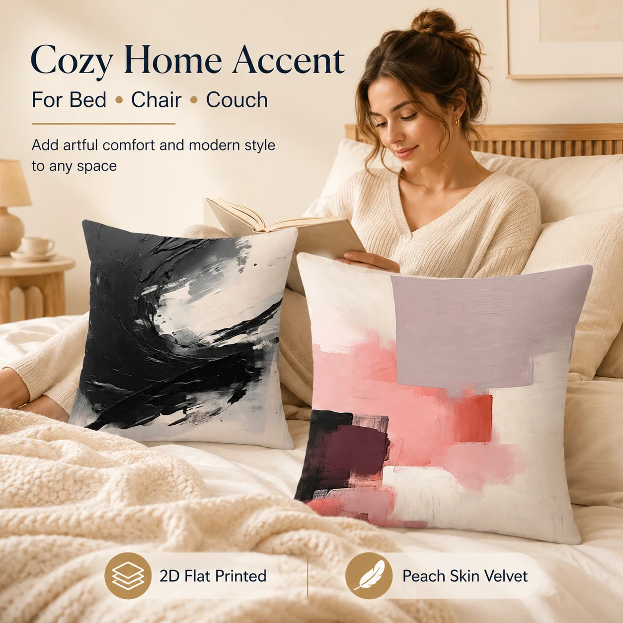 4Pcs 2D Flat Printed Coussin Art Cushion Covers Peach Skin Abstract Geometric Room Decor Minimalist Pillowcases view 3
