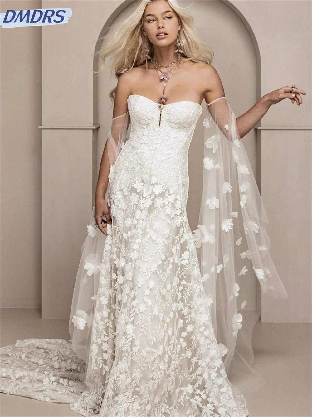 Robe de mariée dos nu en fibre appliquée, élégante robe en tulle pour les patients, robe de mariée A-Line luxueuse, robe de mariée élégante, 2024