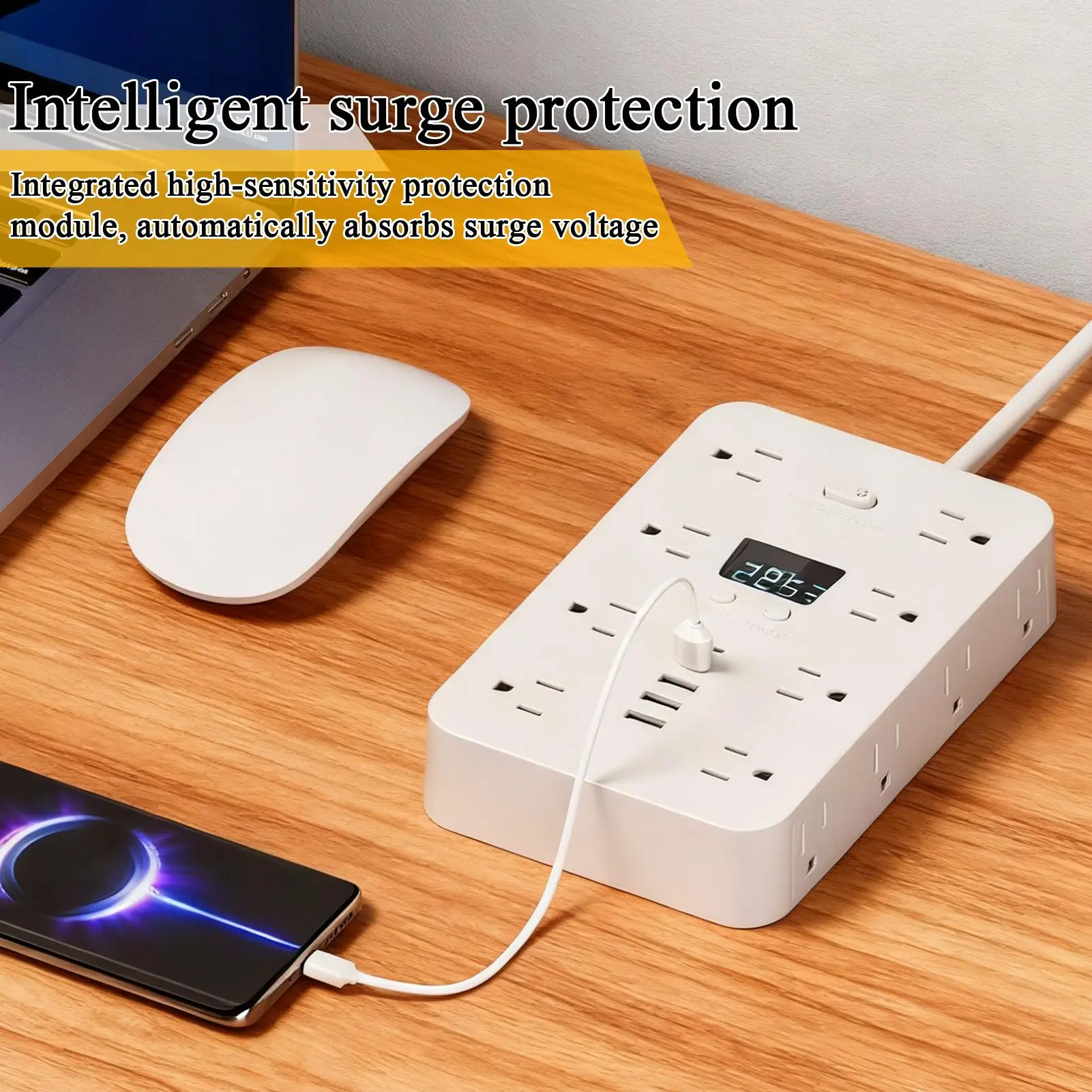 Smart Energy Strip 11 AC Outlets Heavy Duty 4.9 FT Extension Cord With 3 Usb Ports For Wall Dorm Car Home Travel Office Living