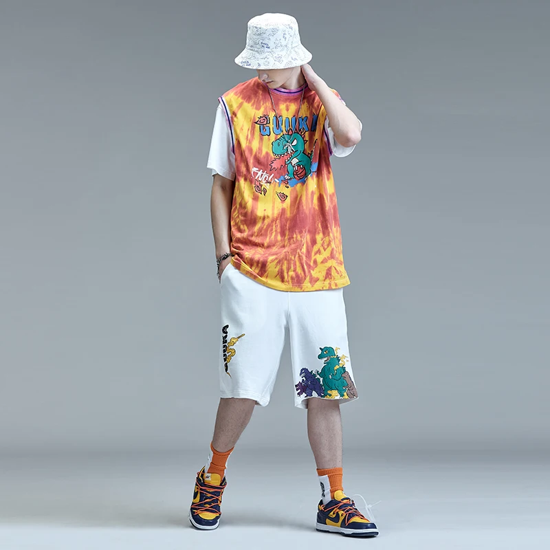 

Guuka White Casual orts for Men Trendy Brand Teenage Hip Hop Sports Dinosaur Era Print Loose Fit Summer Thin Cotton orts
