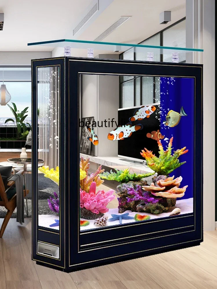 

smt7486 new New floor-to-ceiling partition entrance living room office vertical glass rectangular fish tank free of water change