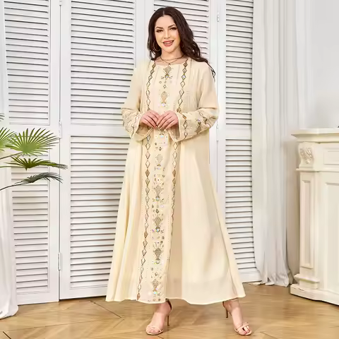 2025 Spring And Summer New Product Muslim Elegant Bead Dress Middle Eastern Clothing Jade Evening Dress Robe Women's Dress