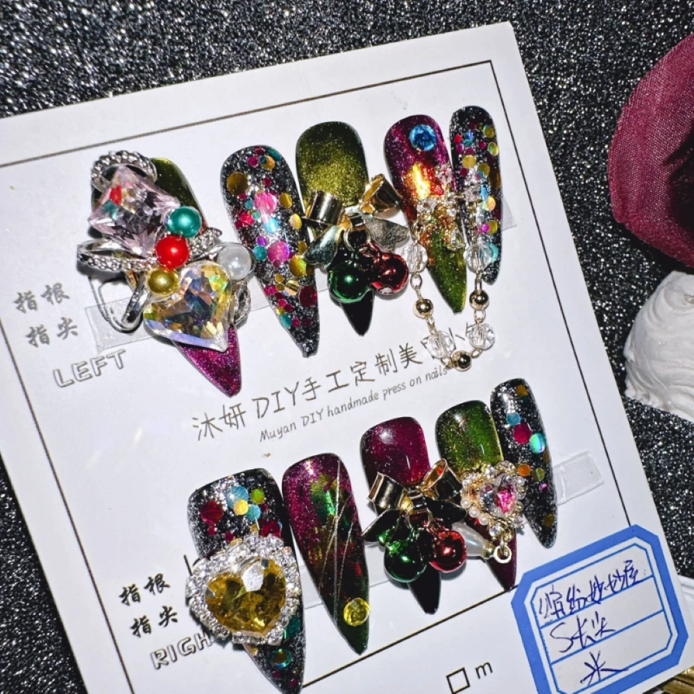 

10Pcs High Quality Handmade Press on Nails Earth Demon Spider Dark Super Flash Exaggerated Spider Spicy Girl Personality Gothic