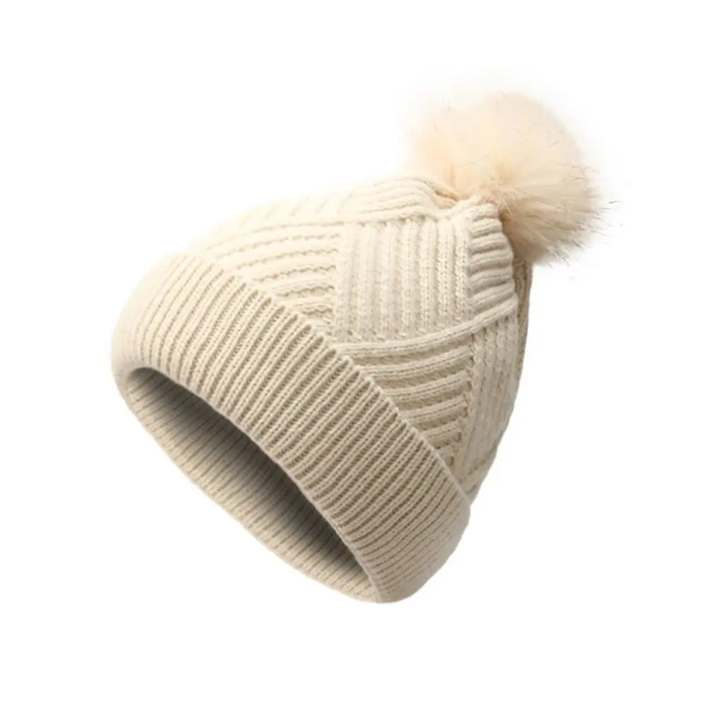 Fashion Elastic Beanie Hats Windproof Thickened Pompon Cap Winter Warm Ear Protection Hat for Woman