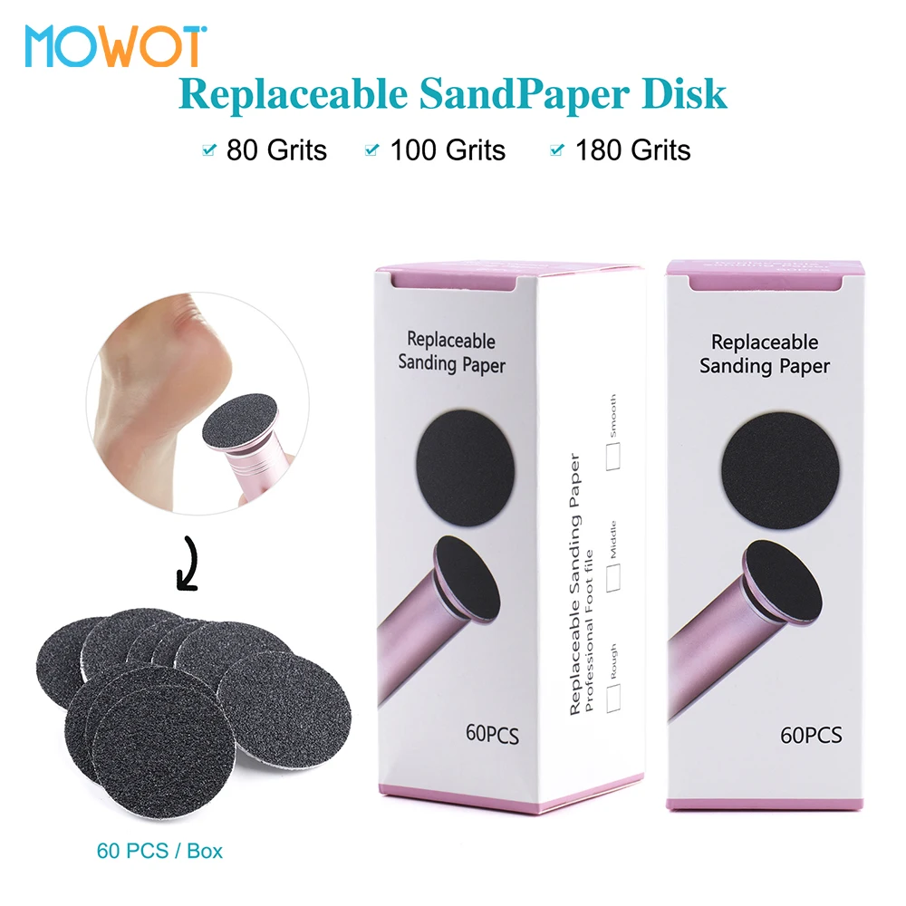 MOWOT 60pcs Replaceable Sanding Paper for Pedicure Disc Foot Dead Skin Callus Cuticle Removal Electric Foot File Pedicure Tools