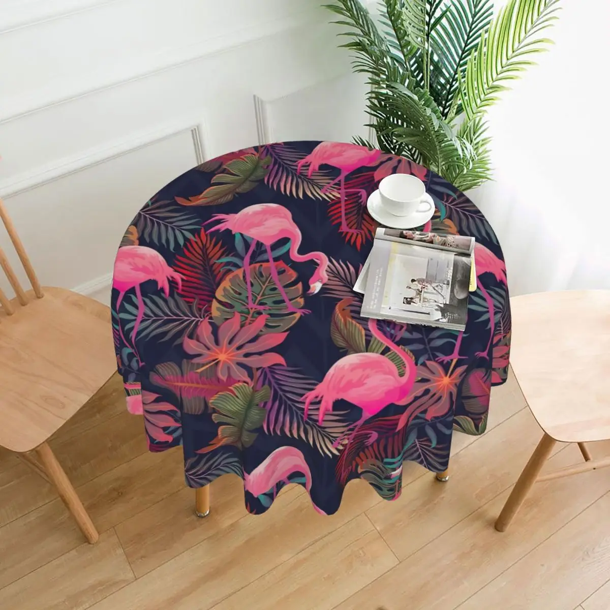 Tropical Pink Flamingo Round Tablecloth Bird Waterproof Table Cloth Funny Living Room Dining Printed Table Cover