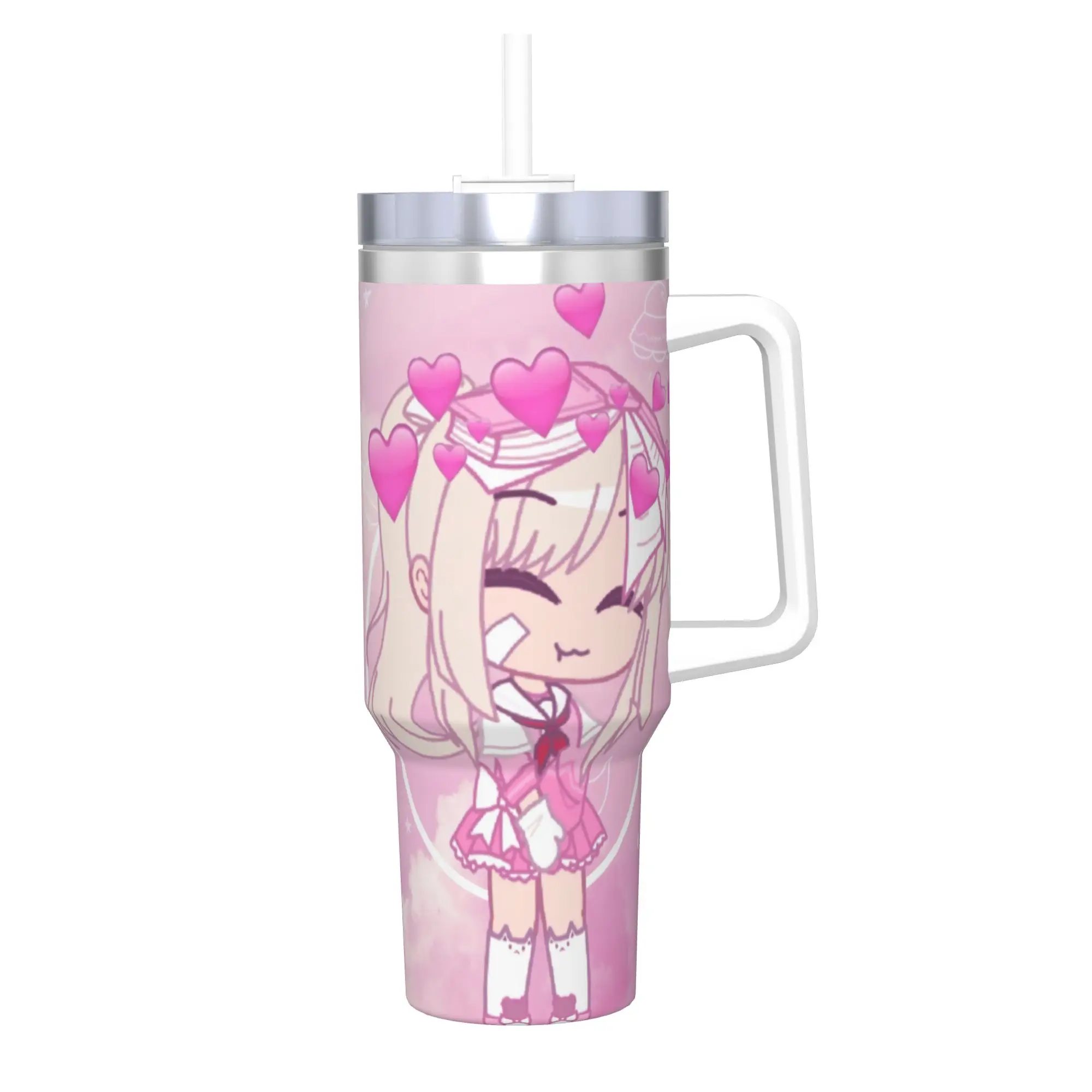 Gacha Life Cartoon Tumbler With Straw  Stainless Steel Mug Double Wall Vacuum Insulated for Cold Or Hot 40oz