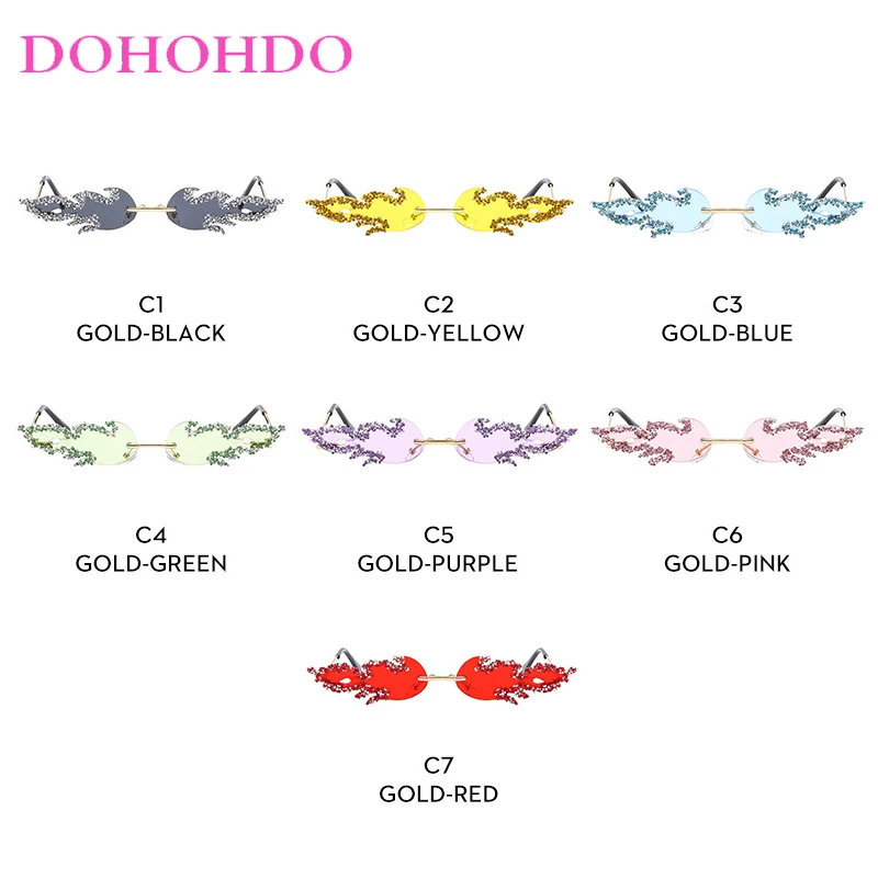 Vintage Punk Luxury Brand Metal Rimless Imitation Diamond Sunglasses Women Men Fashion Personality Outdoor Party Eyewear UV400