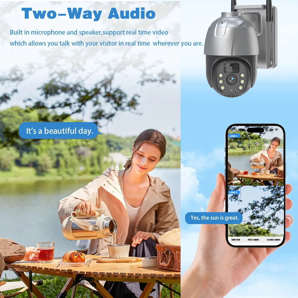 5MP WiFi Solar Camera PIR Body Detection PTZ IP Camera with Solar Panel for Battery Charging Video Surveillance 360° Camera