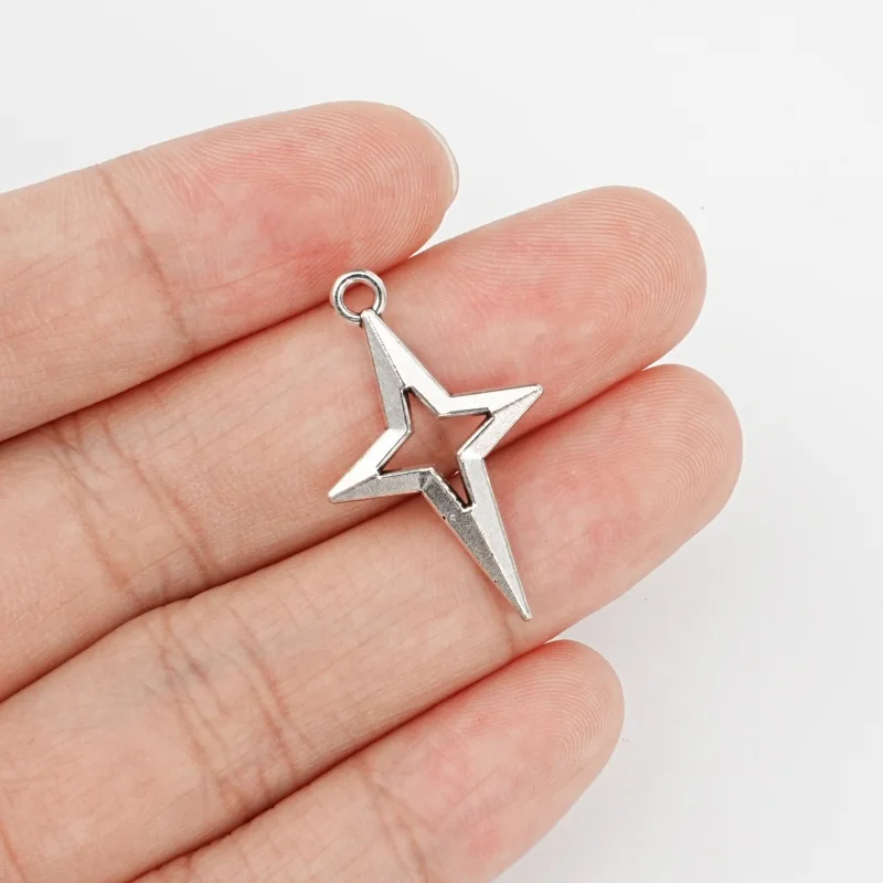 10Pcs Silver Hollow Four Star Pendant DIY Jewelry Making Necklace Bracelet Earring Accessories