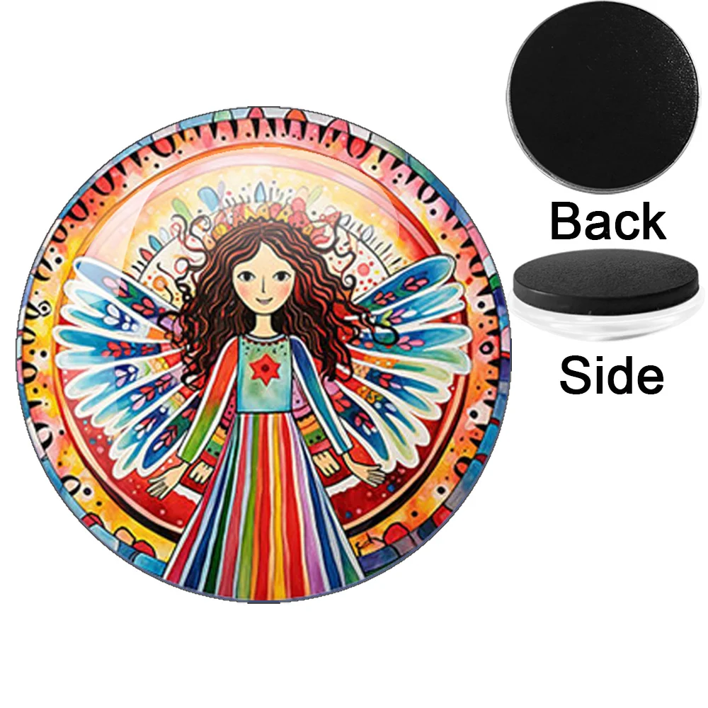 6 Pcs/Set Cartoon Girl Round Glass 25MM-50MM Refrigerator Magnet  Decoration Kitchen, Office Dry Wipe Board/Whiteboard Magnet