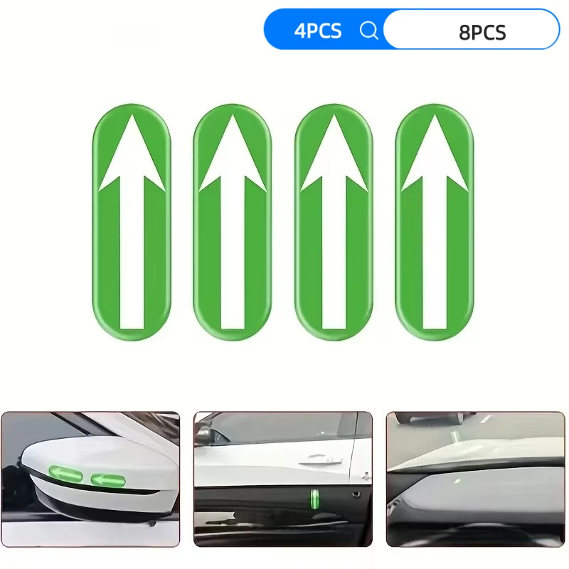 Reflective Arrow Stickers 4/8PCS Green Night Driving Markers Vehicle Positioning Decals Self Adhesive Car Safety Visibility