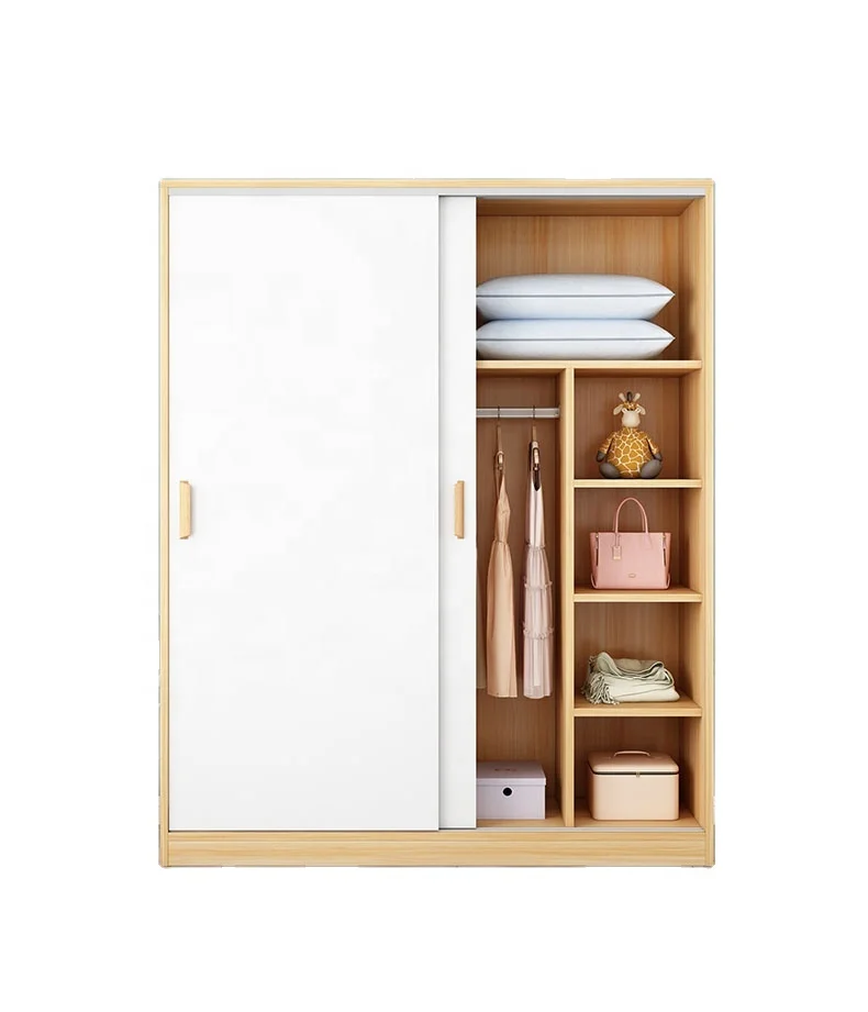 Sliding door wardrobe modern simple solid wood rental home bedroom