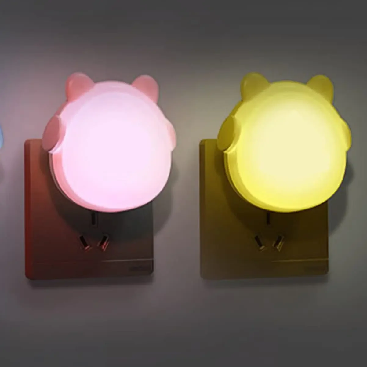 

2pc Night Lights Plug into Wall Auto Dusk to Dawn Sensor Earphone Bear Cute LED Nightlight For Kids Nursery Bedroom Decoration