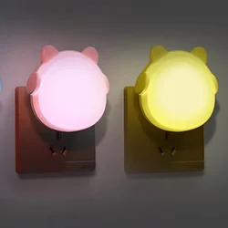 2pc Night Lights Plug into Wall Auto Dusk to Dawn Sensor Earphone Bear Cute LED Nightlight For Kids Nursery Bedroom Decoration