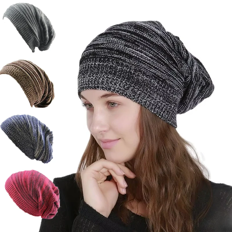 

Two-colour Pleated Cap Thickened Head Cap Knit Craft Europe And The United States Autumn And Winter Classic Versatile