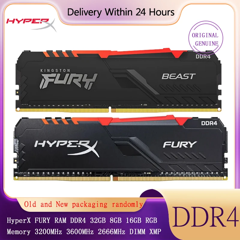 HyperX FURY-Memoria Ram RGB DDR4, 3200MHz, DIMM, XMP, 16GB, 32GB, 288 Pines, 1,2 V, para escritorio