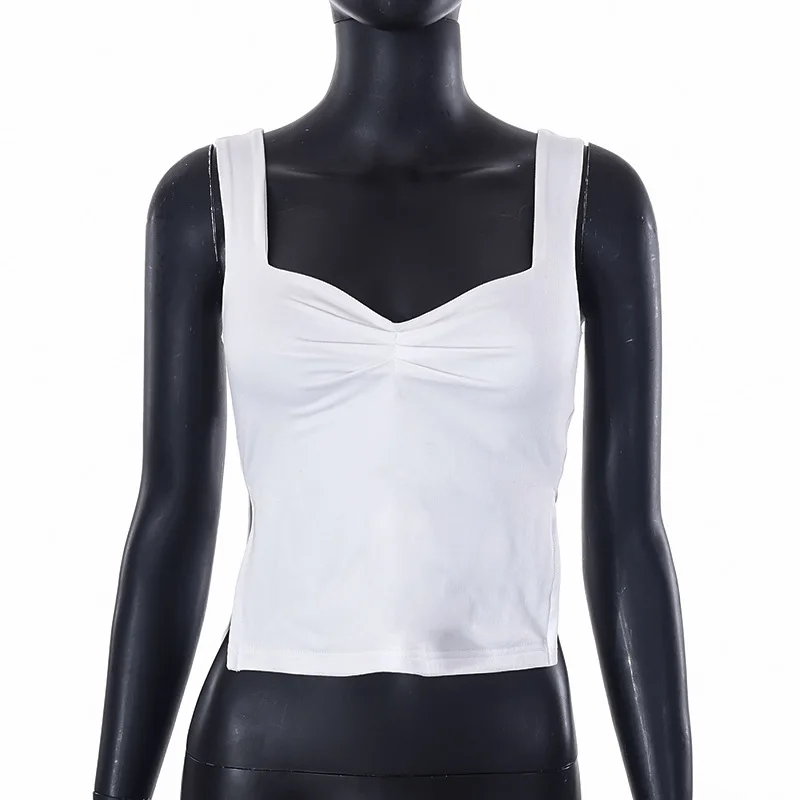2025 New Streetwear Casual Slim T-Shirt Spring Pure Color Square Collar Micro Pleated Women's Fashion Comfortable Breathable Top