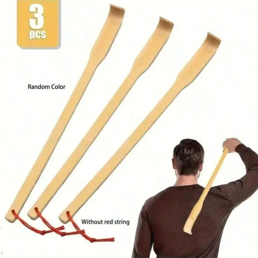 Бамбуковый скребок для спины из 3 штук — удлиненная ручка для глубокого облегчения, сильных царапин и расслабляющего массажа спины |   Идеальный подарок