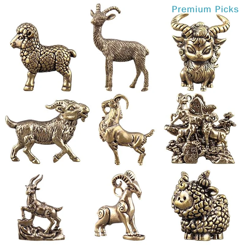 portableSmall Brass Sheep Figurine Chinese Zodiac Goat Lucky Sculpture Polished Desktop Ornament for Office Decor Unique Gift