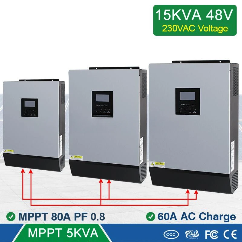 15KVA three-phase 380V inverse control integrated machine 80A MPPT 48VDC 220VAC with parallel machine kit.