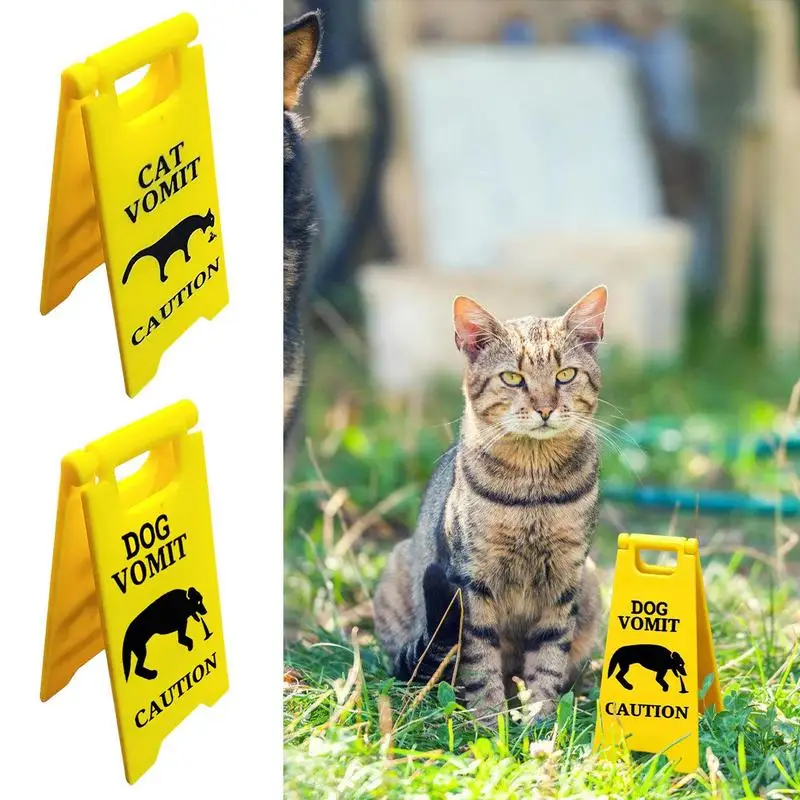 Funny Cat Vomit Sign Warning Sign Decoration Bright Yellow Gift Warning Sign Funny Gag Gifts Pet Vomit Sign Table Decoration