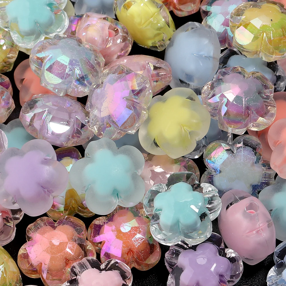 30–50 Stück 17 mm Blumen-Acrylperlen, transparent, gemischte Farben, lose Perlen für die Schmuckherstellung, DIY-Armbänder, Halsketten-Zubehör