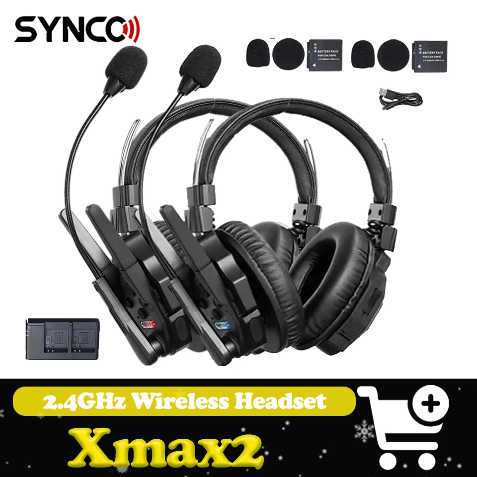 

Беспроводная интерком-гарнитура SYNCO Xtalk Xmax2 2.4G для двоих, двусторонняя связь, 500 м/1640 футов, с шумоподавлением