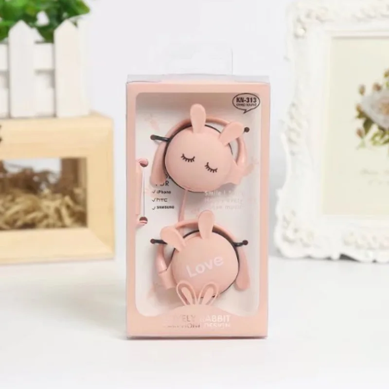 Cute Rabbit Wired earphone With Ear-hook Sports Headset For Girls Kids Gift With Built-in Microphone Helmets Headphone