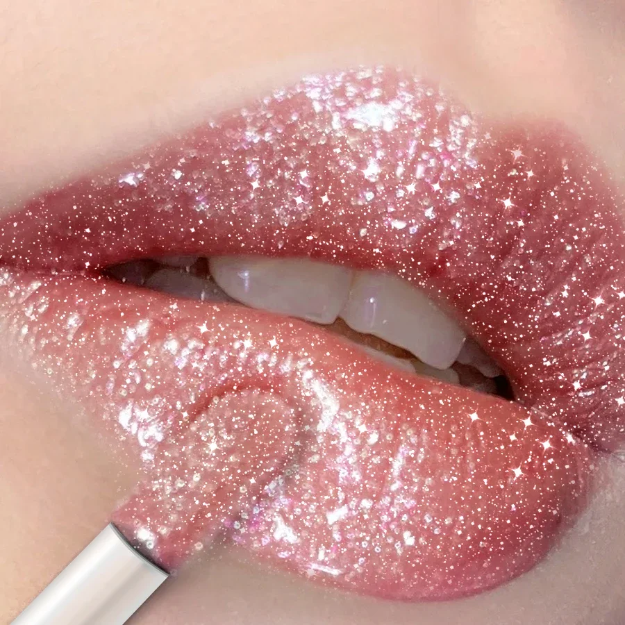 Glitter Lip Glaze Long Lasting Waterproof Liquid Lipstick Dewy Finish Lip Oil Tint Moisturizing Balm Highly Pigmented