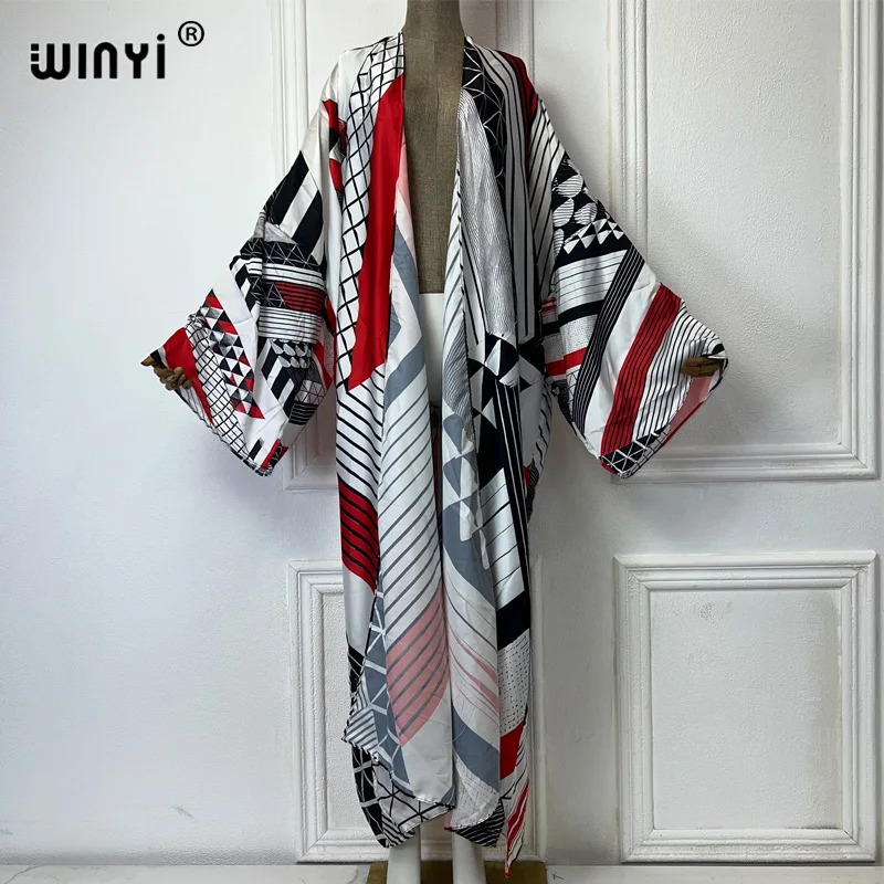 WINYI Africa boho print Kimonos african dresses for woman Cardigans maxi kaftan beach cover up evening dress long down coat