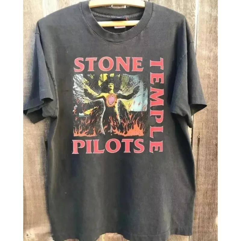 Fashionable, loose and breathable, suitable for daily wear. Summer men's pure cotton retro stone temple pilot T-shirt