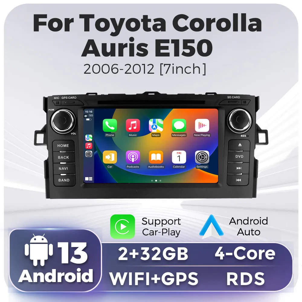 

2Din Android 13 Car Radio RDS For Toyota Auris E150 Corolla 2006-2012 Multimedia Video Player GPS Navigation Carplay Auto Stereo