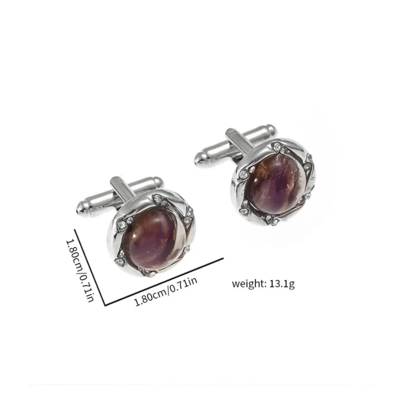 Alloy Cufflinks for Men Luxury Crystal Round Gemstone Dress Shirt Fasteners Elegant French Design Wedding Gift Box