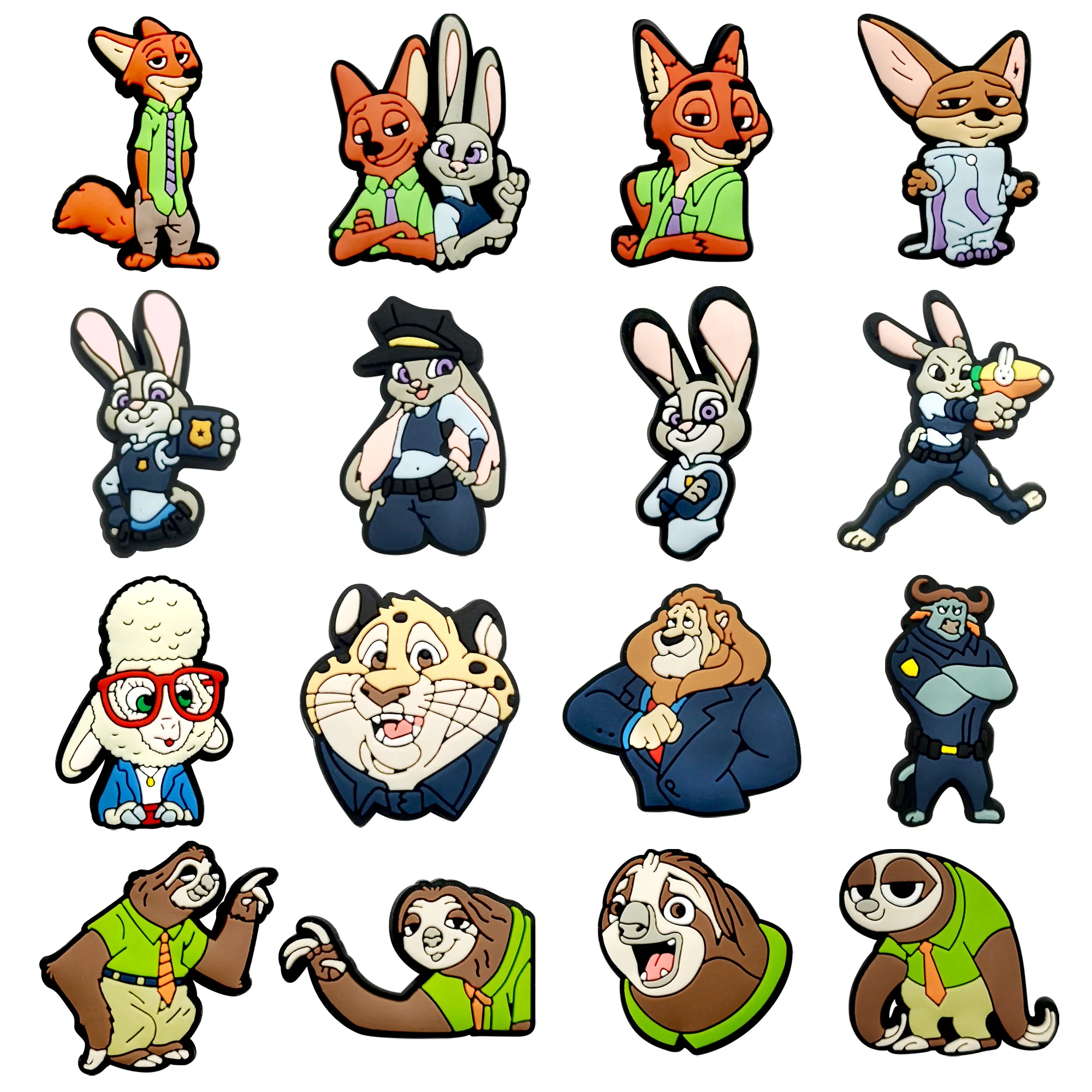 

MINISO 1/16pcs Zootopia Shoe Charms Anime Character Cute Cartoon Decoration Accessories for Classic Clog X-mas Gifts