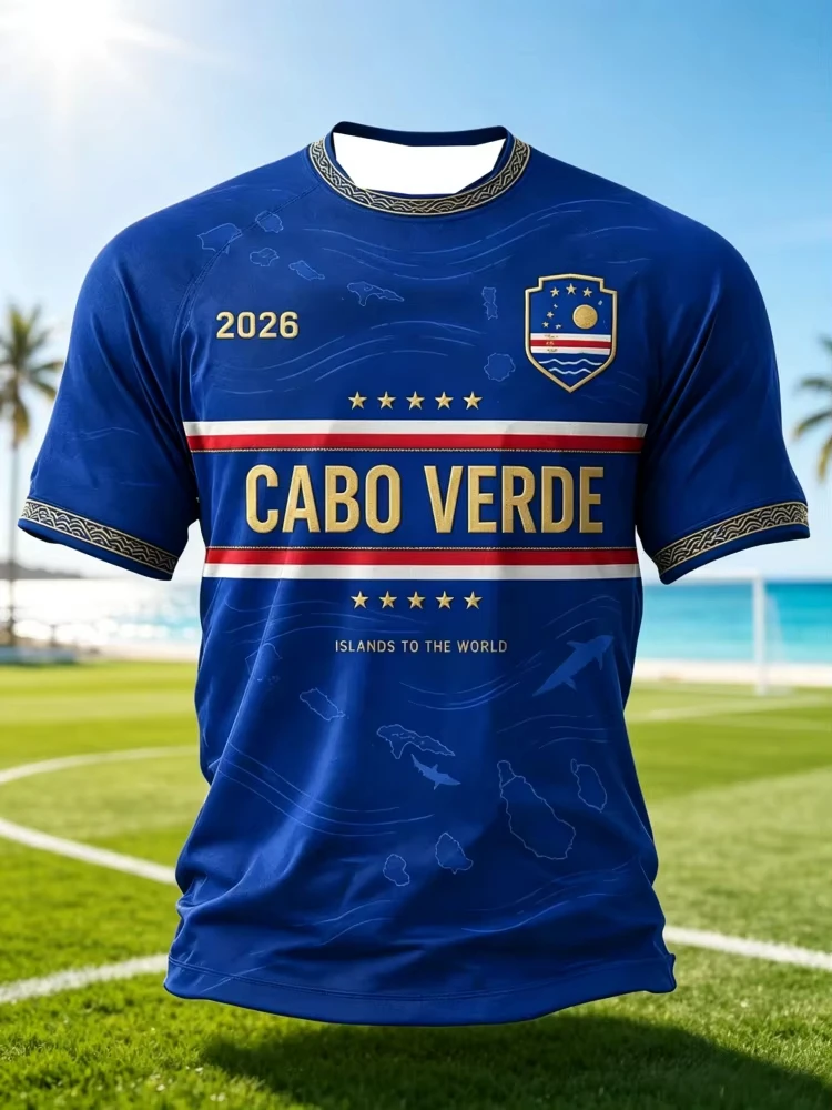 New Cape Verde Football Jersey Jersey Men 3D Print Quick Dry Soccer Breathable Sports Fan Short Sleeve Training Family Kids Tees