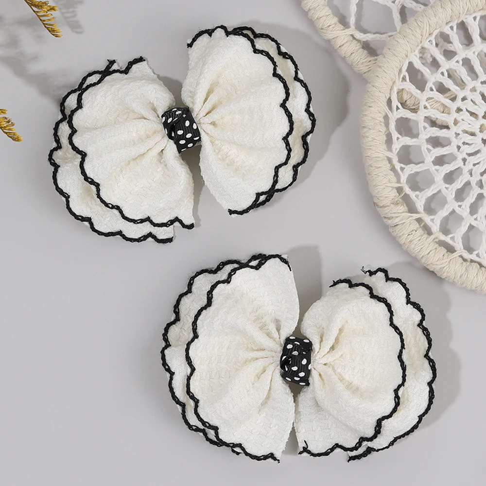 

2Pcs Trendy Wavy-edged Bow Hair Clips For Girls Soft Fabric Double-layered Bownot Hairpins Children Headwear Hair Accessories