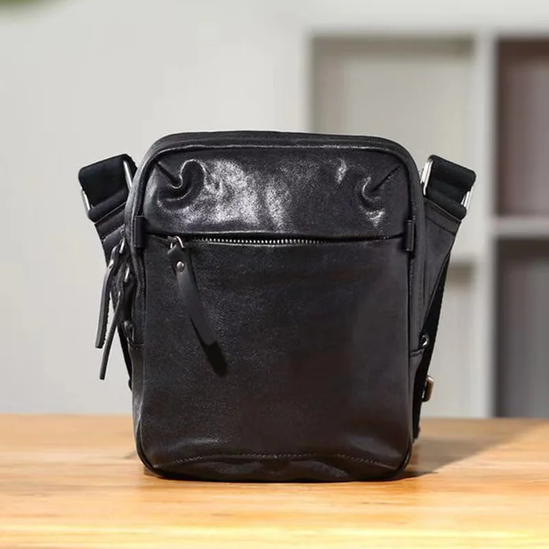 wmnuo Phone Bag Men Korean Leather Genuine Cowhide Messenger Bags for Man Designer Sling Vertical Small Square Bag Male Hip Sack