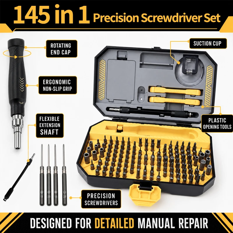 145 in 1 Precision Screwdriver Set Multifunction Electronics Repair Tool Kit for Phone Laptop Computer Camera Watch Game Console