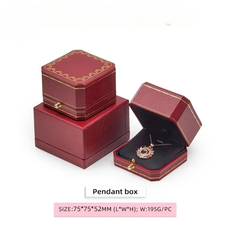 (5pcs) (Ca figure) Red Octagonal Diamond Studded Snap Ring Box, Ring Packaging Box, Wedding Ring Box