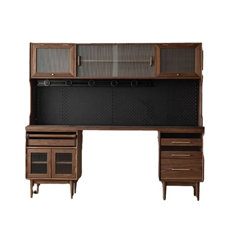 

Black walnut solid wood dining side cabinet dining table integrated folding against the wall multi-functional cabinet