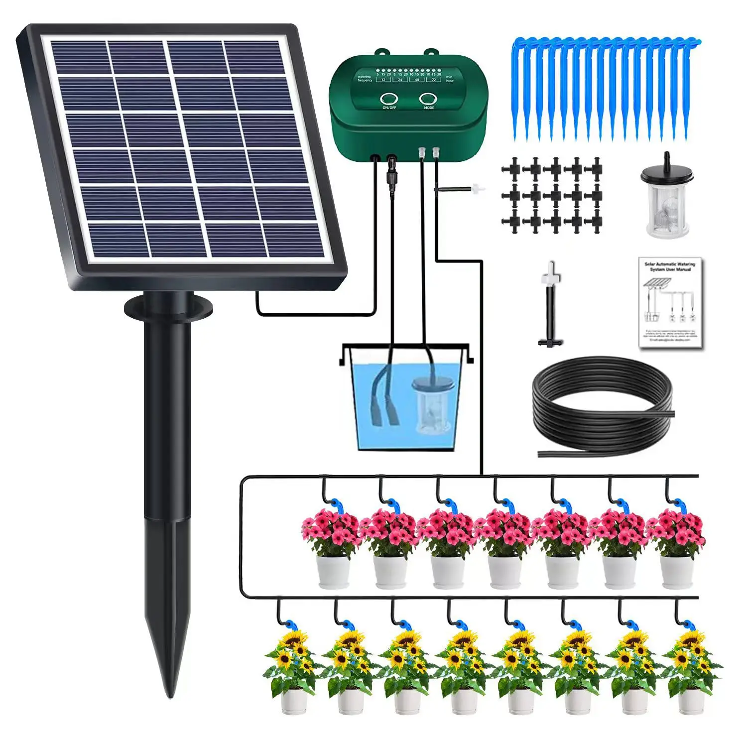 Solar Automatic Drip Irrigation Kit With Built-in 1800MAH Battery, For Potted Plants, DIY Watering Device For Potted Plants