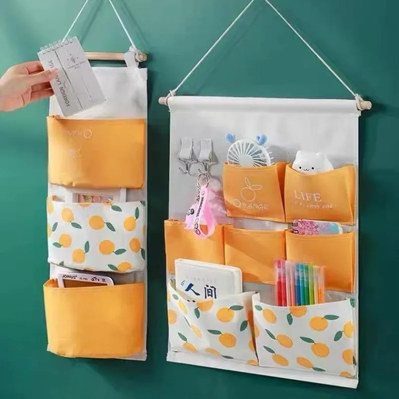 3/7 Grid Students Fabric Storage Bags Wall-mounted Shelves Space-saving Bedside Cloth Bags