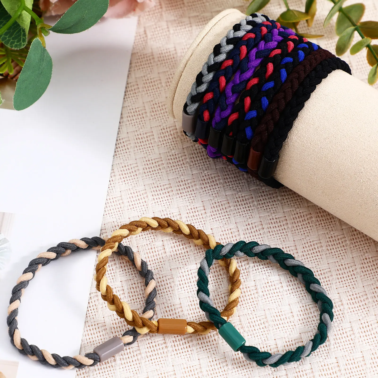 

10pcs Braided Hair Ties Elastic Ponytail Holder Durable Nylon Variety Colors Women Men Hair Accessories Stylish