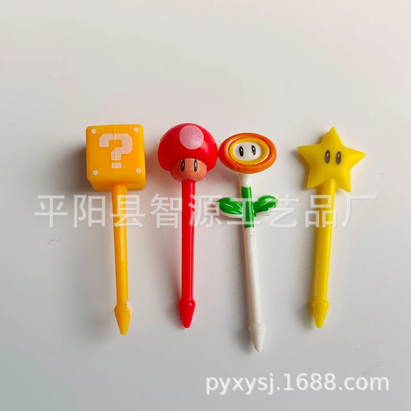 8pcs Super Mario Fruit Fork Food Grade Plastic Mini Toothpick Cake Bento Lunch Accessories Kids Birthday Party Decoration