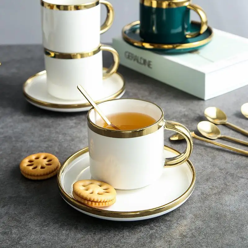 European Luxury Green Glazed Gold Plated Mug Cup Afternoon Tea Set High Beauty Phnom Penh Room Coffee Cup And Plate Set